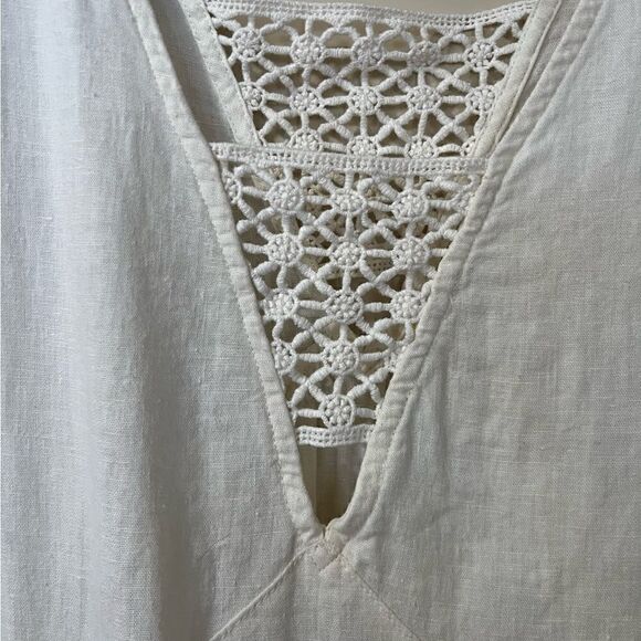 FREE PEOPLE Just Cruisin Linen Blend Top Pockets Crochet Deep V Ivory Women’s XS - Picture 6 of 8
